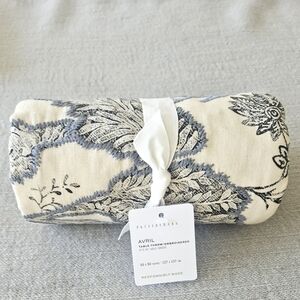 Pottery Barn Avril Embroidered Table Throw - Cream and Gray